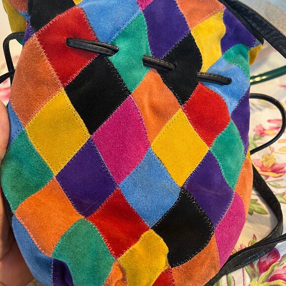 GINO Vintage 80's Suede & Leather Draw String Bucket Bag - Picture 6 of 16